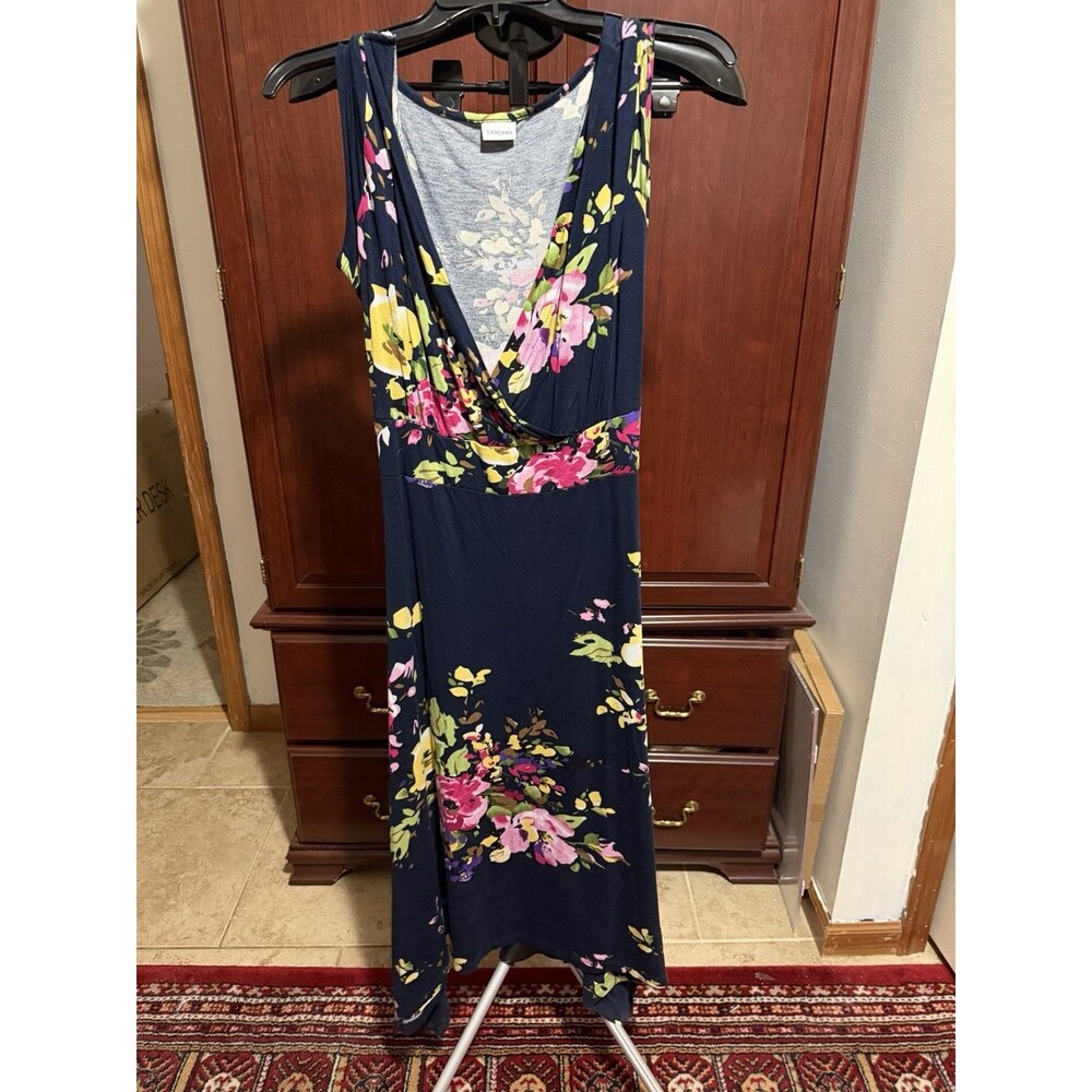 Lascana Navy Floral Dress With A Wrap Front Neckline  S 12